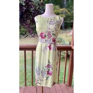 Joules US 4 Green Pink Floral Viscose Midi Dress